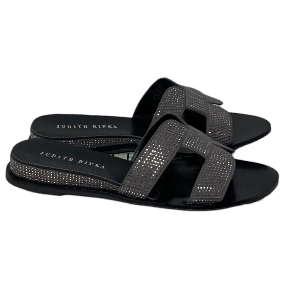 NEW Judith Ripka Sloane Slide Sandals Women's Size 6 M Embellished Gray
